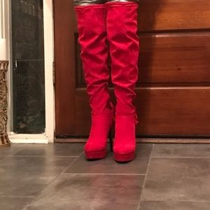 Woman’s knee high suede stiletto 3” heel red boot size 8